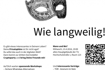 Werbeplakat für "Nichts zu verbergen? Wie langweilig." mit venezianischer Maske